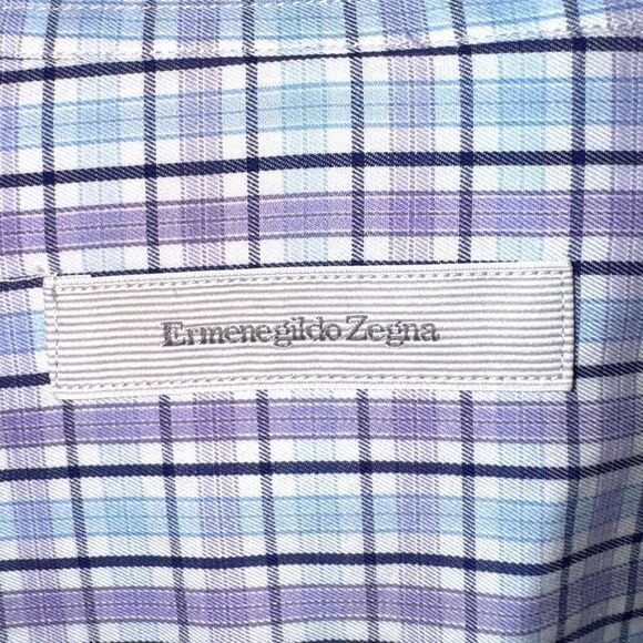 Ermenegildo Zegna Purple & Blue Check Button Down Shirt Size L - Picture 2 of 11